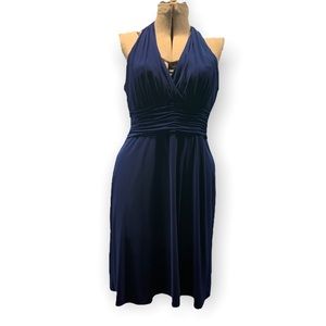Stretchy Halter Neck Deep Blue Dress